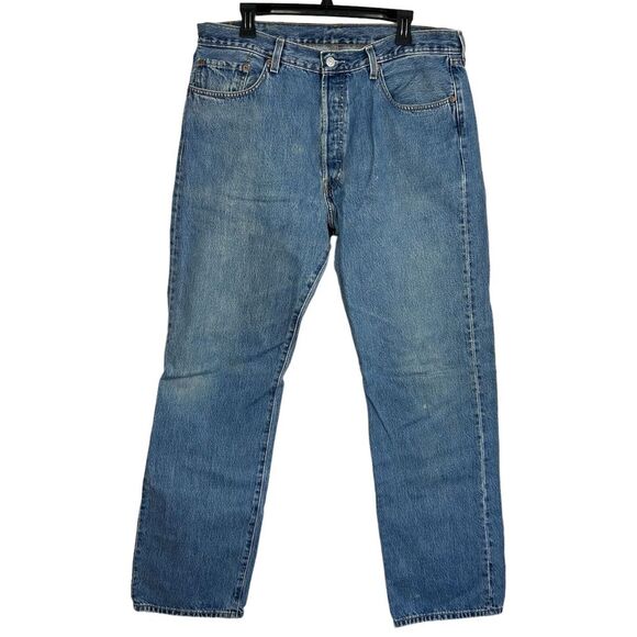 Vintage Levis 501 Button Fly Original Straight 38x34 Light Denim Blue Jeans*read - Picture 1 of 10
